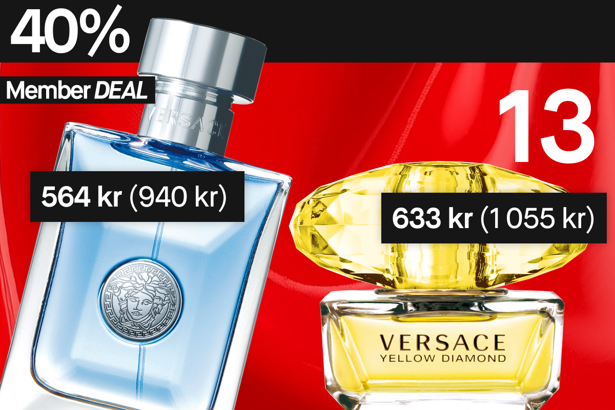 40 % rabatt på dessa två Versace-parfymer för medlemmar: blå flaska och gul Yellow Diamond flaska.