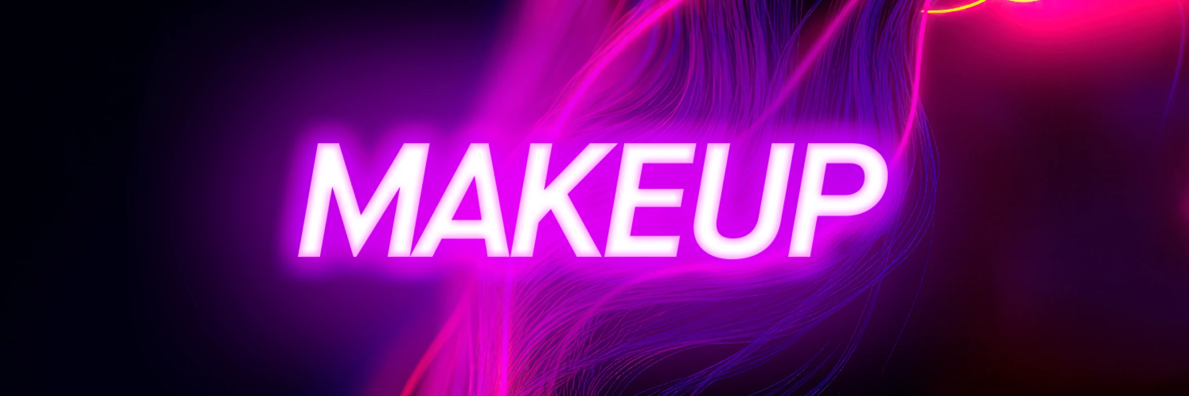 neonbakgrund med texten makeup 