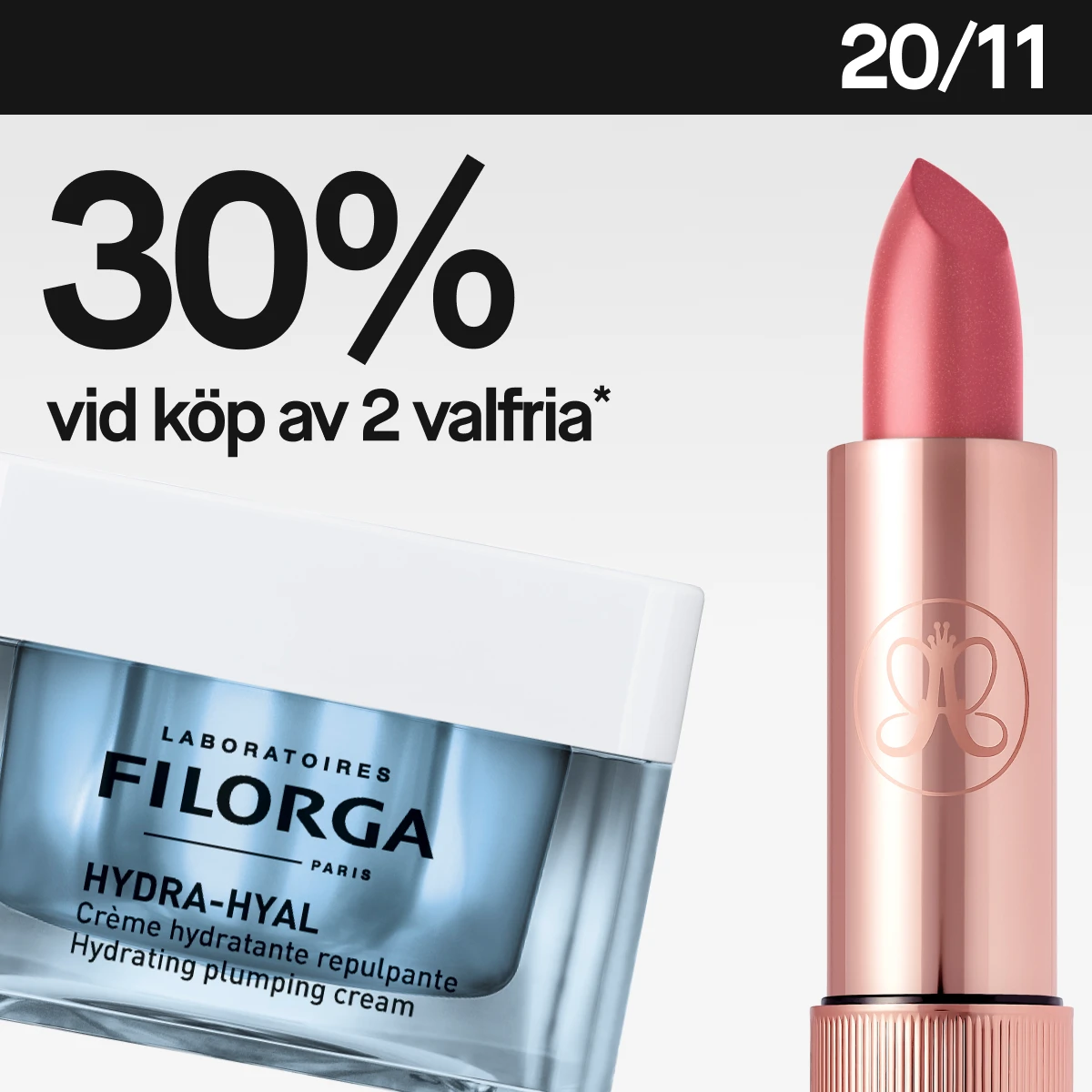 Anastasia Beverly Hills och Filorga med 30% rabatt vid köp av minst två. Pre-Black Week-kampanj.