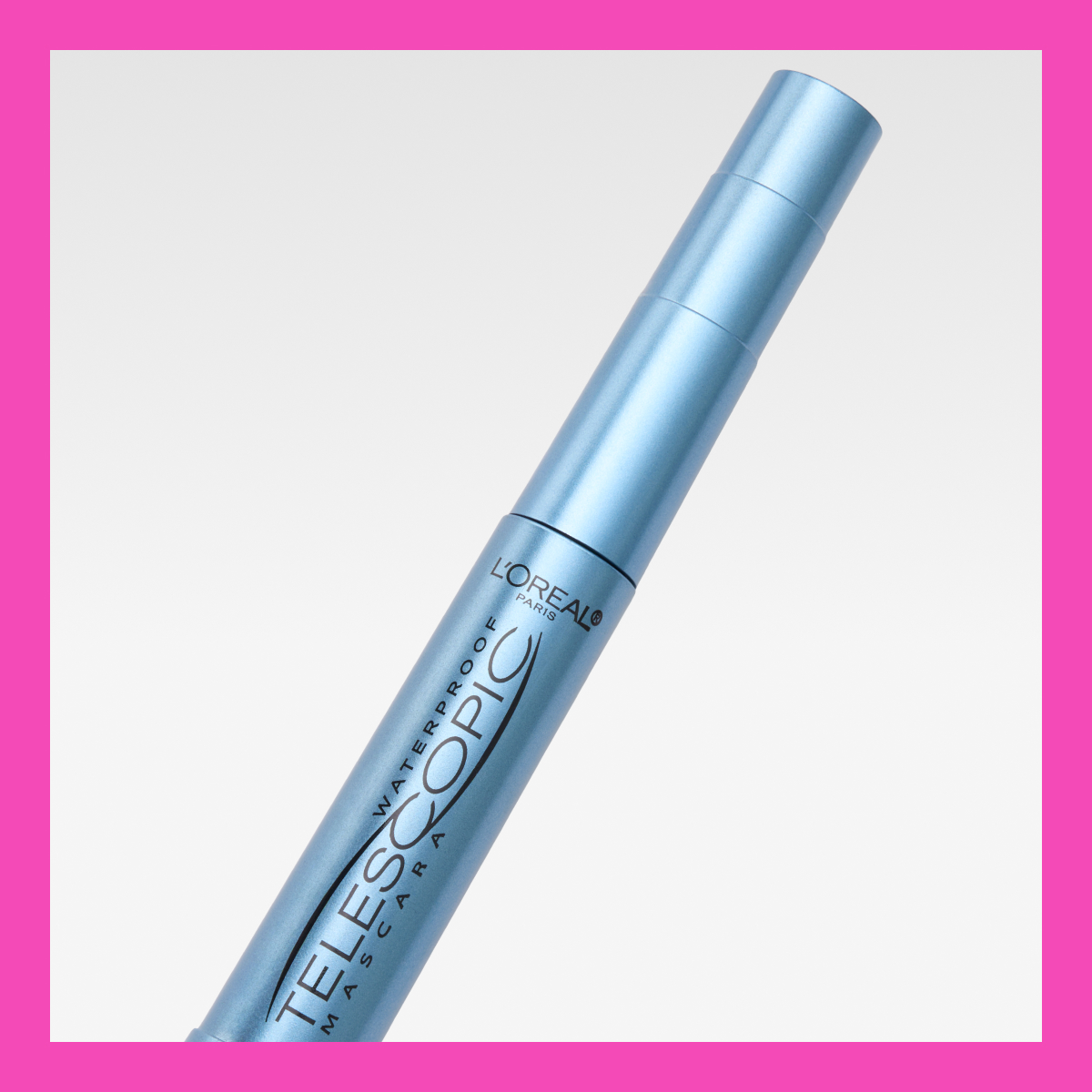 L'Oréal Parisin vedenkestävä ripsiväri nimeltä "Telescopic Waterproof Mascara". Ripsiväri tulee sinisessä tuubissa, jossa on musta teksti.