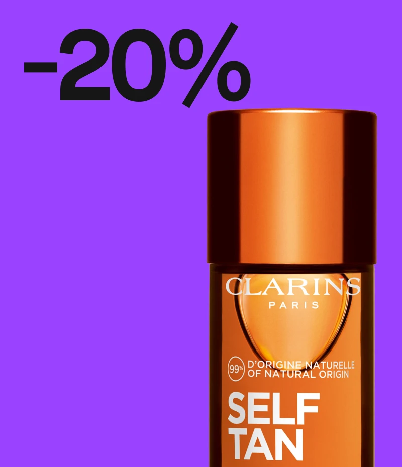 Clarins Self Tan -itseruskettava tuote, 20% alennus.