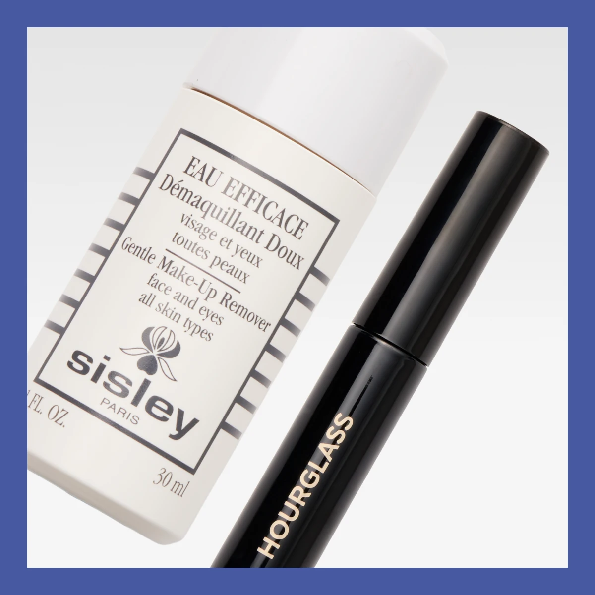Sisley Paris -sminkborttagning i vit flaska och Hourglass -mascara i svart förpackning.