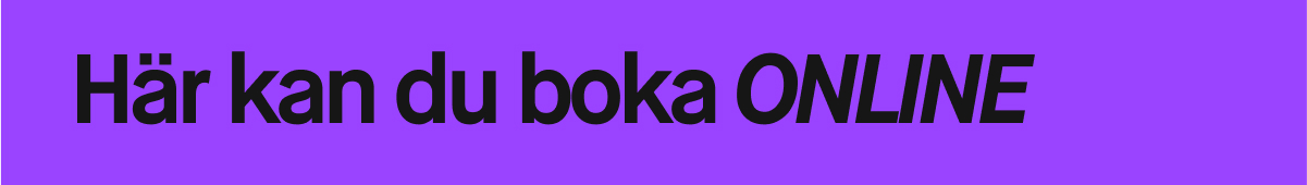 Här kan du boka online, svart text lila bakgrund