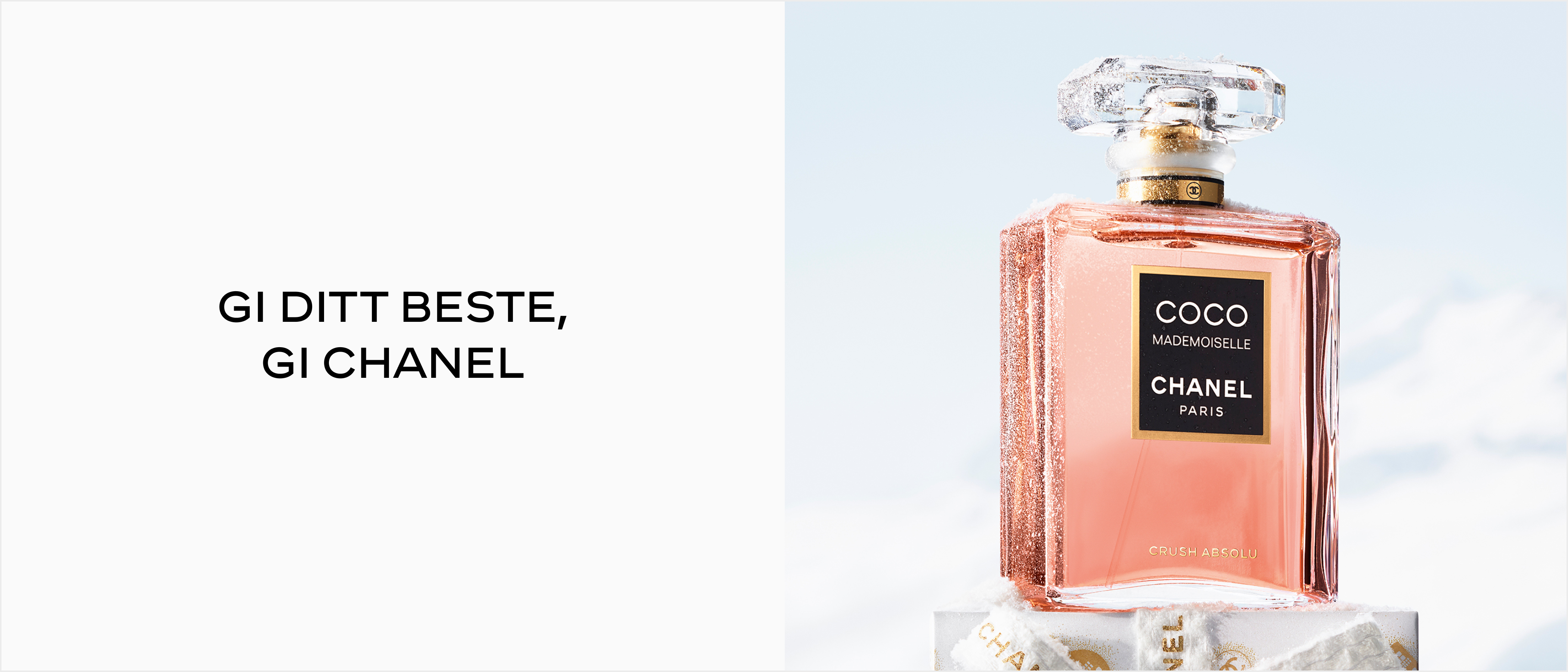 Chanel Coco Mademoiselle Crush Absolu-parfyme. Bildet inneholder tekst om den nye duften.