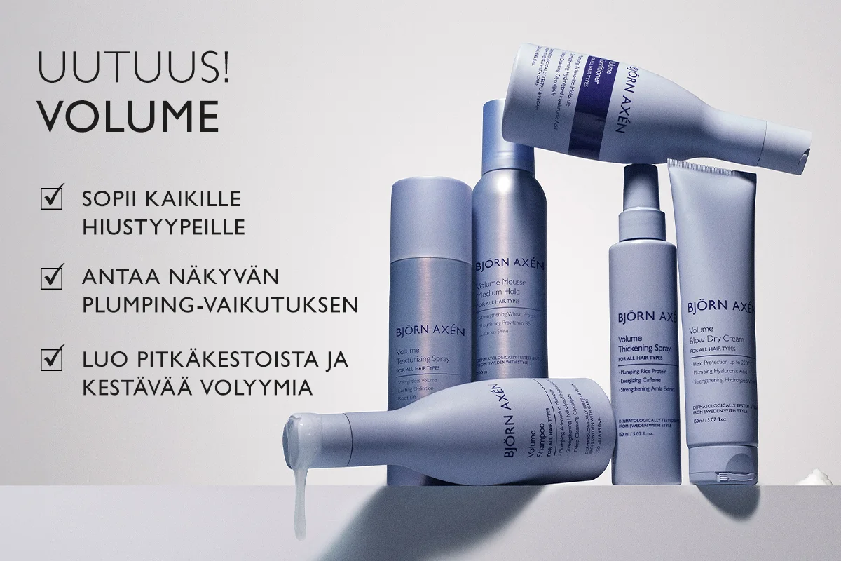 Björn Axén Volume -hiustuotteet, jotka antavat näkyvää ja pitkäkestoista volyymia kaikille hiustyypeille.