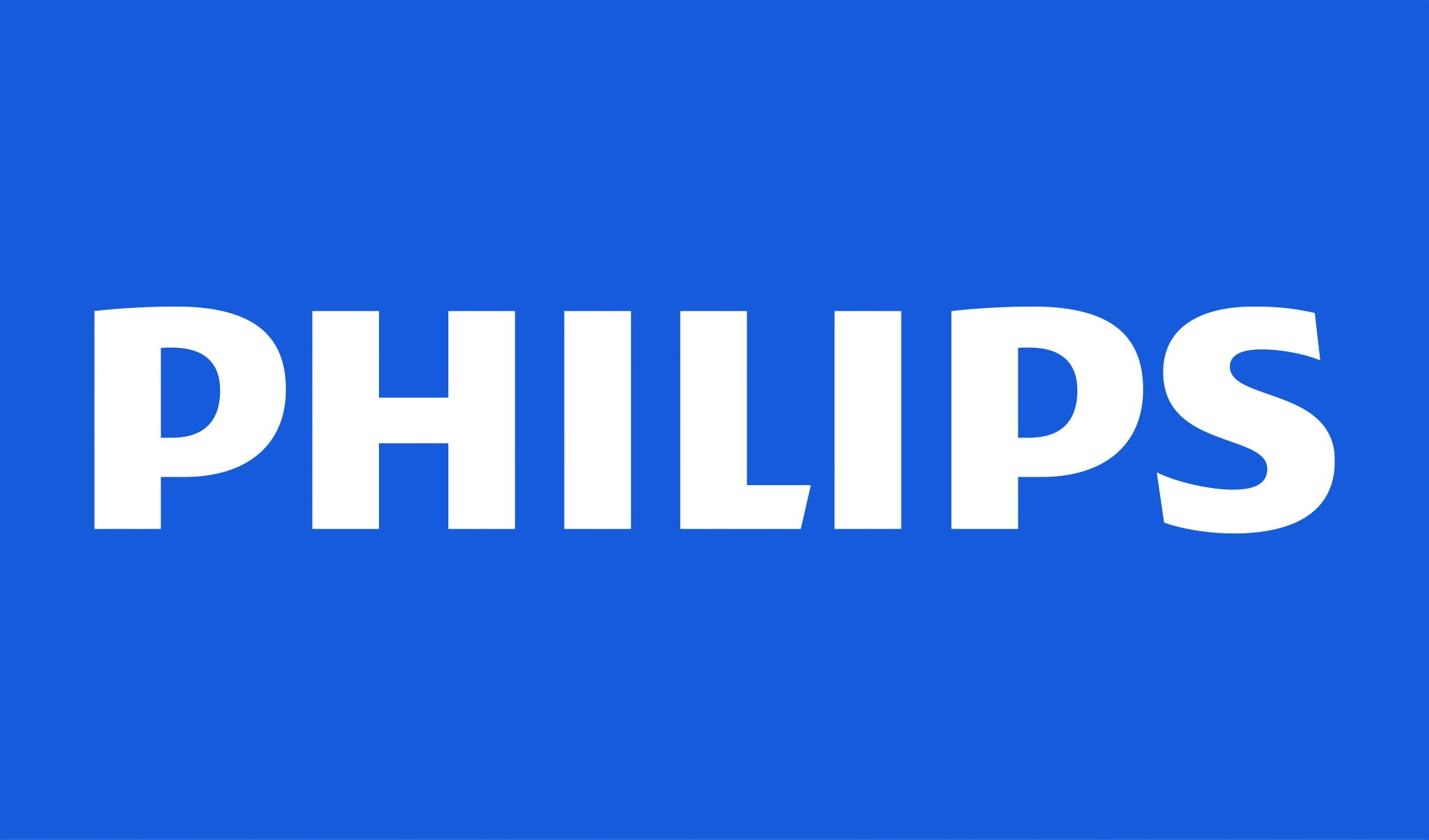 Blå grafisk bilde med Philips-logo i store hvite bokstaver sentrert mot ensfarget bakgrunn.