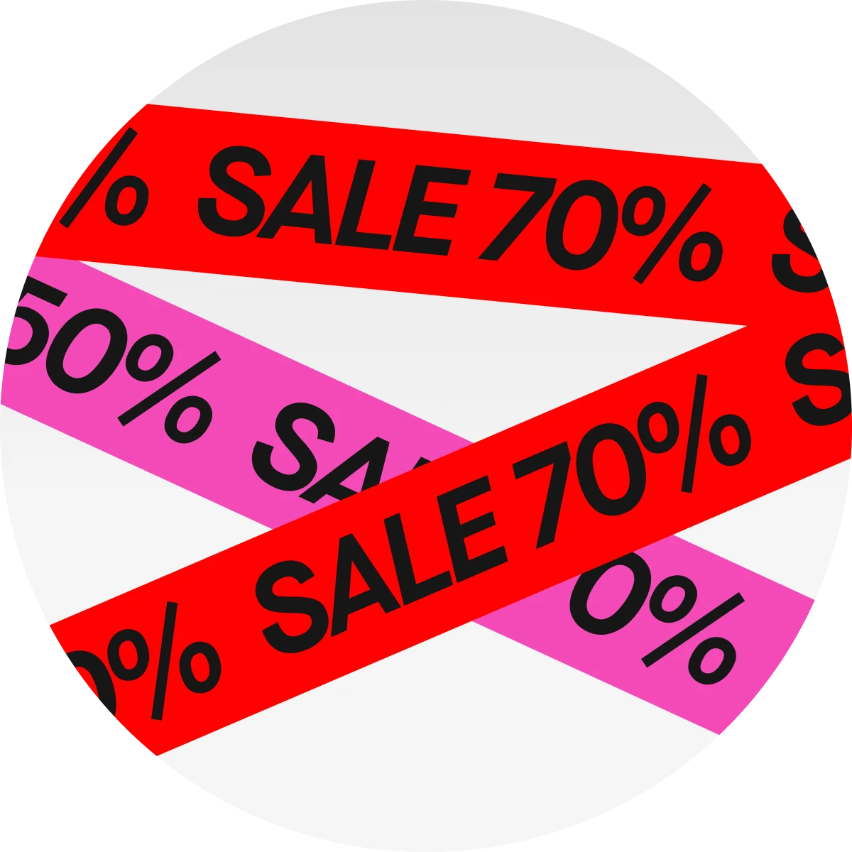 Sale 50-70%. Röd och rosa tejp.