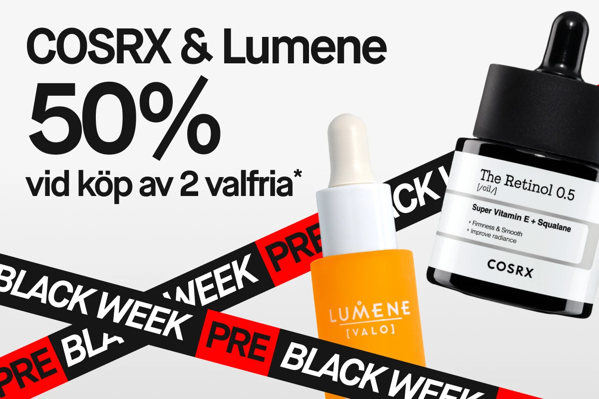 COSRX och Lumene med 50% rabatt vid köp av två. Pre-Black Week-kampanj.