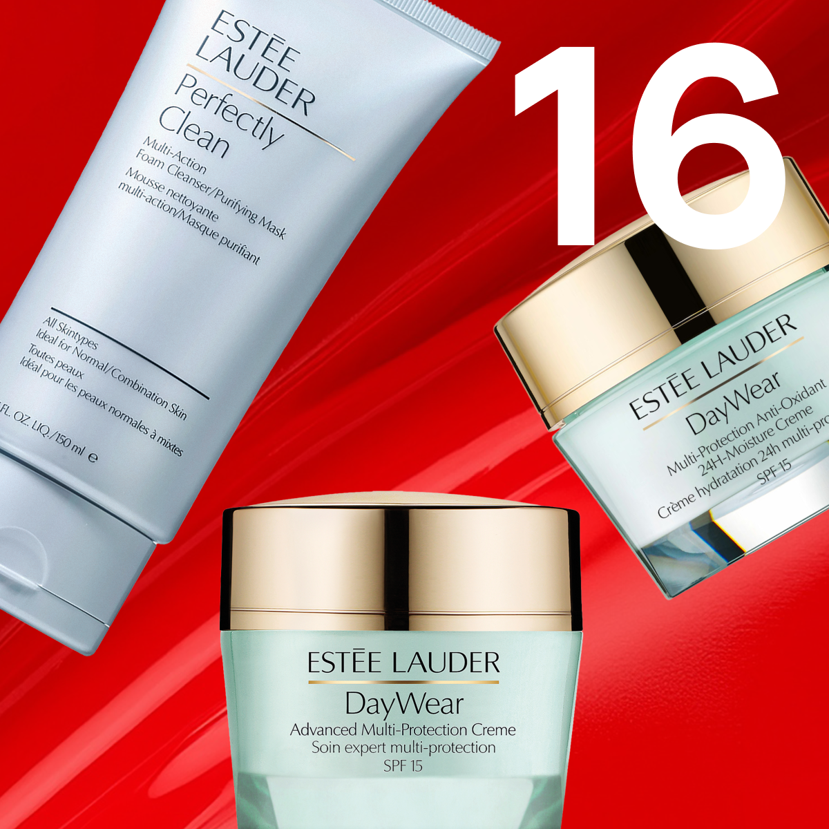 50 % rabatt på dessa tre Estée Lauder-produkter för medlemmar: DayWear Multi-Protection Anti-Oxidant 24H-Moisture Creme, DayWear Advanced Multi-Protection Creme SPF 15 och Perfectly Clean Multi-Action Foam Cleanser/Purifying Mask.