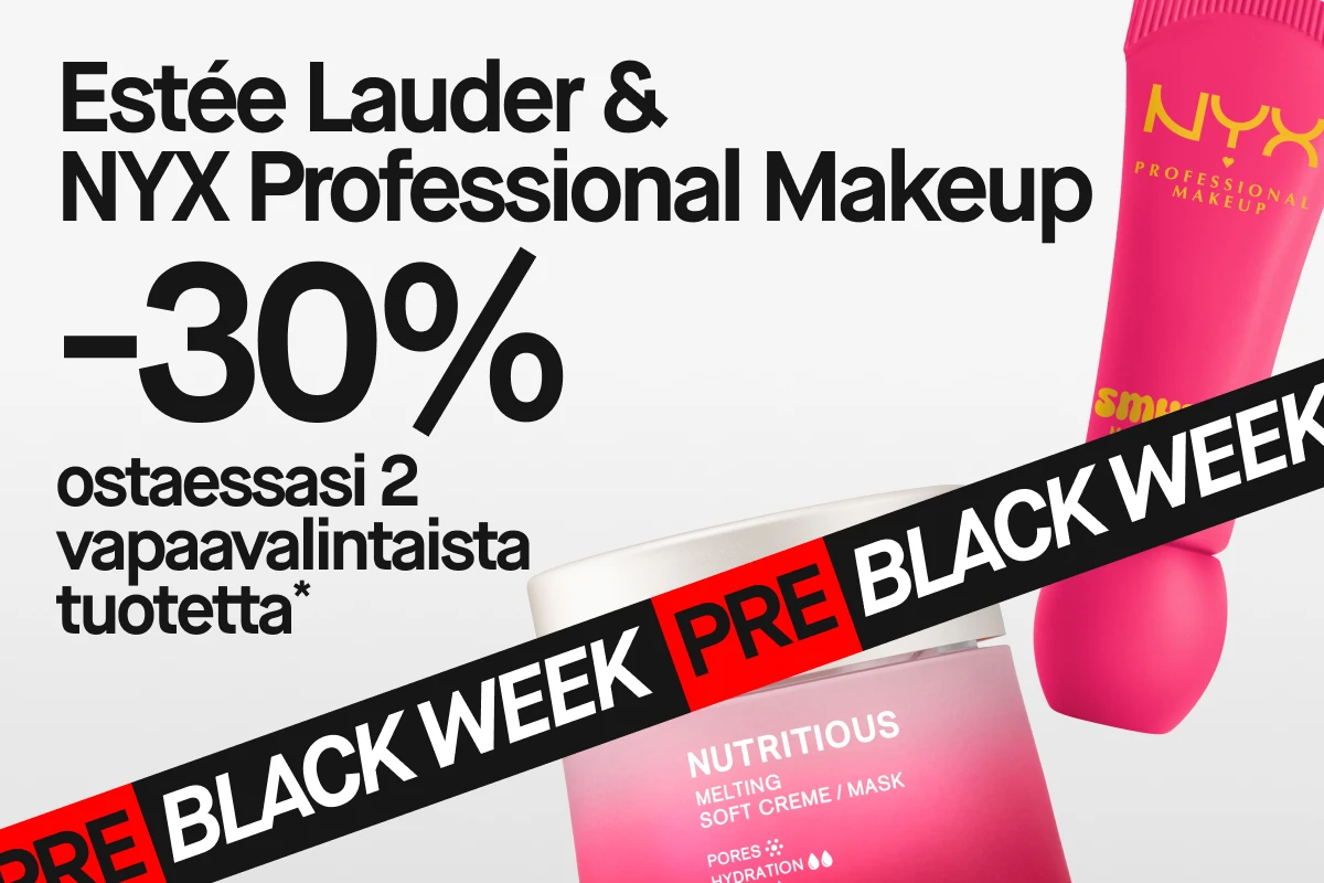 22/11: 30% alennus, kun ostat kaksi. Estée Lauder -pehmeä kosteusvoide/maski ja NYX -mattahuulivoide.