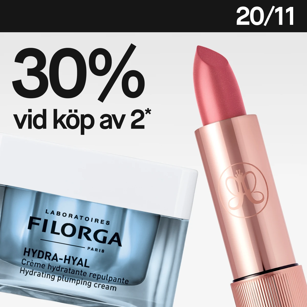 Anastasia Beverly Hills och Filorga med 30% rabatt vid köp av minst två. Pre-Black Week-kampanj.