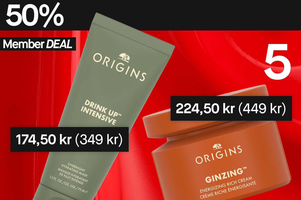 50 % rabatt på dessa två Origins-produkter för medlemmar: Drink Up Intensive återfuktande nattmask och Ginzing Energizing Rich Cream.