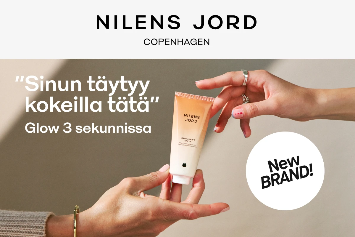 Nilens Jord Hydra Glow SPF 15 - Sinun täytyy kokeilla tätä. Hehku 3 sekunnissa. Uusi brändi. Kaksi kättä pitää tuotetta.