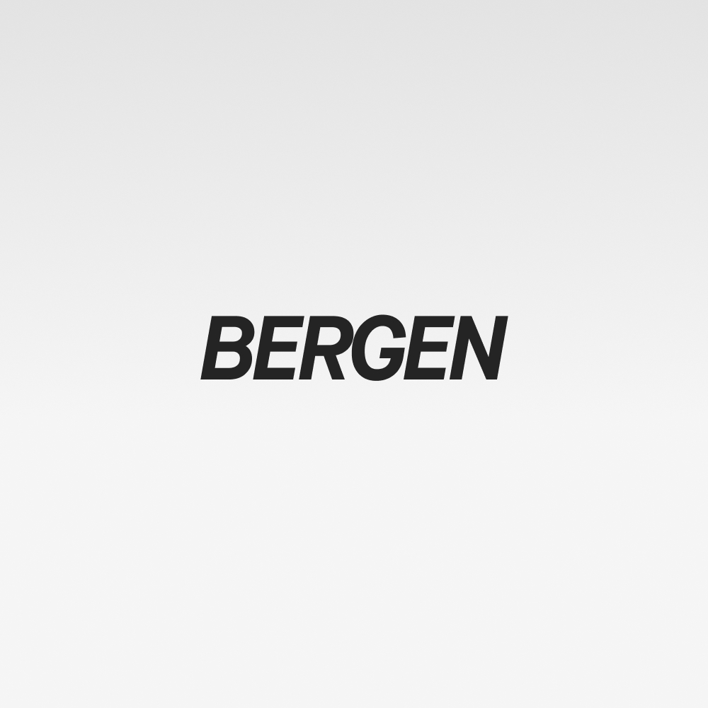 Teksten 'Bergen' i svart på en hvit bakgrunn.