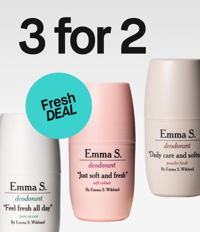 Tre deodoranter fra Emma S 3 for 2 på lys grå bakgrunn