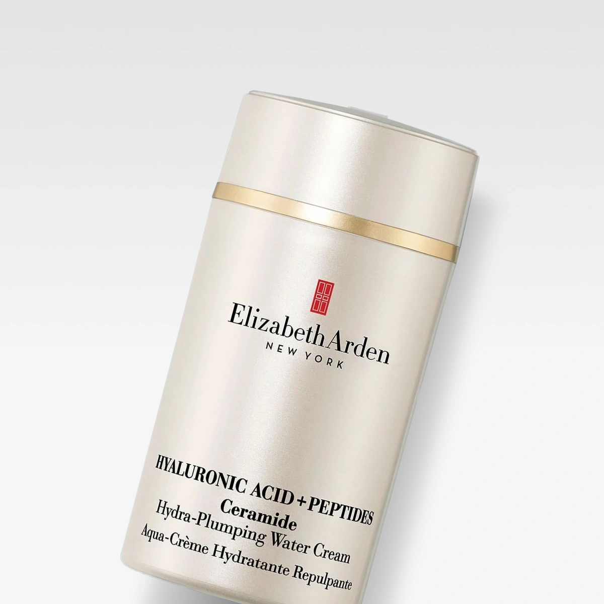 Elizabeth Arden Hyaluronic Acid + Peptides Hydra-Plumping Water Cream purkissa, selkeä tuoteteksti.