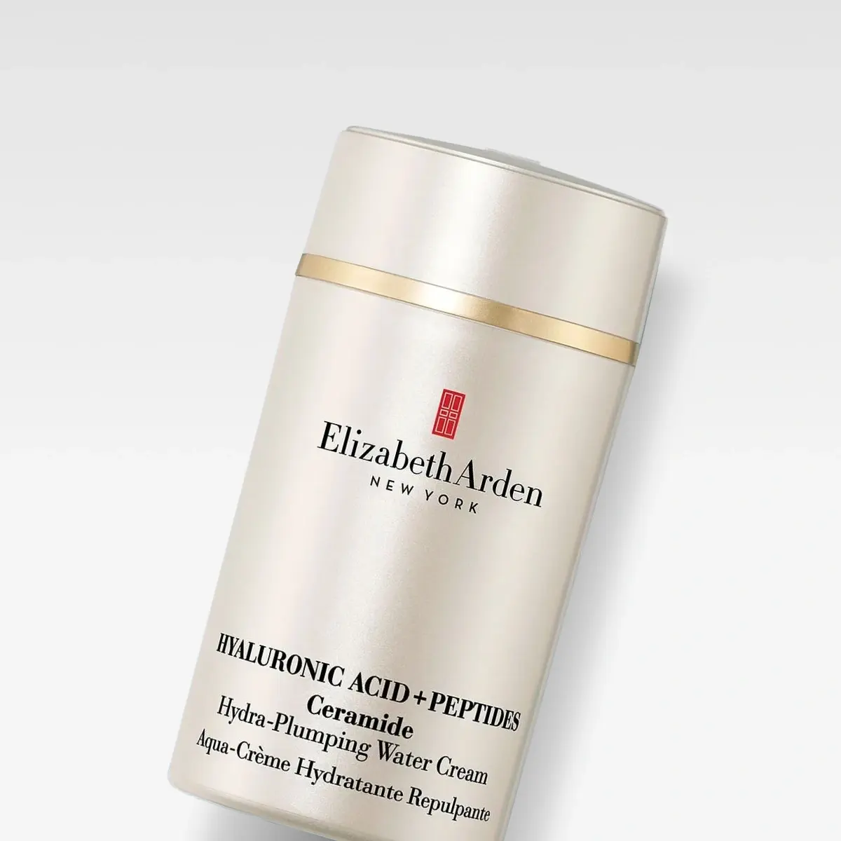 Elizabeth Arden Hyaluronic Acid + Peptides Hydra-Plumping Water Cream i burk med tydlig produkttext.