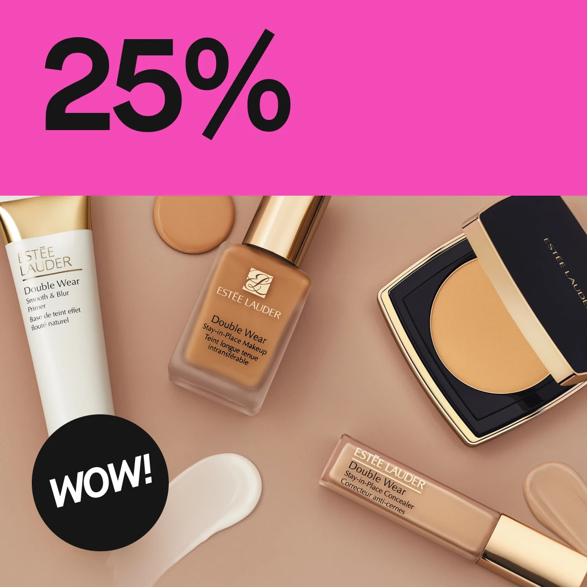 Primer, foundation, pudder og concealer fra Estee Lauder til 25%
