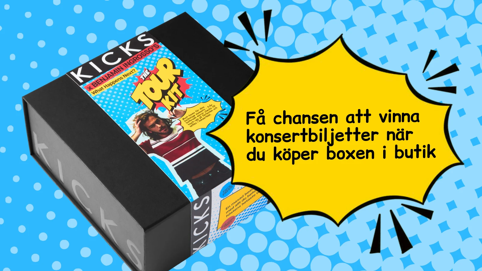 KICKS x Benjamin Ingrosso The Tour Kit skönhetsbox. Få chansen att vinna konsertbiljetter när du köper boxen i butik.