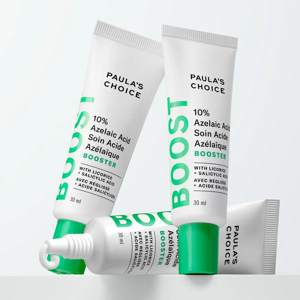 Paula's Choice - Tre hvite tuber med grønne detaljer som inneholder 10% azelainsyre.