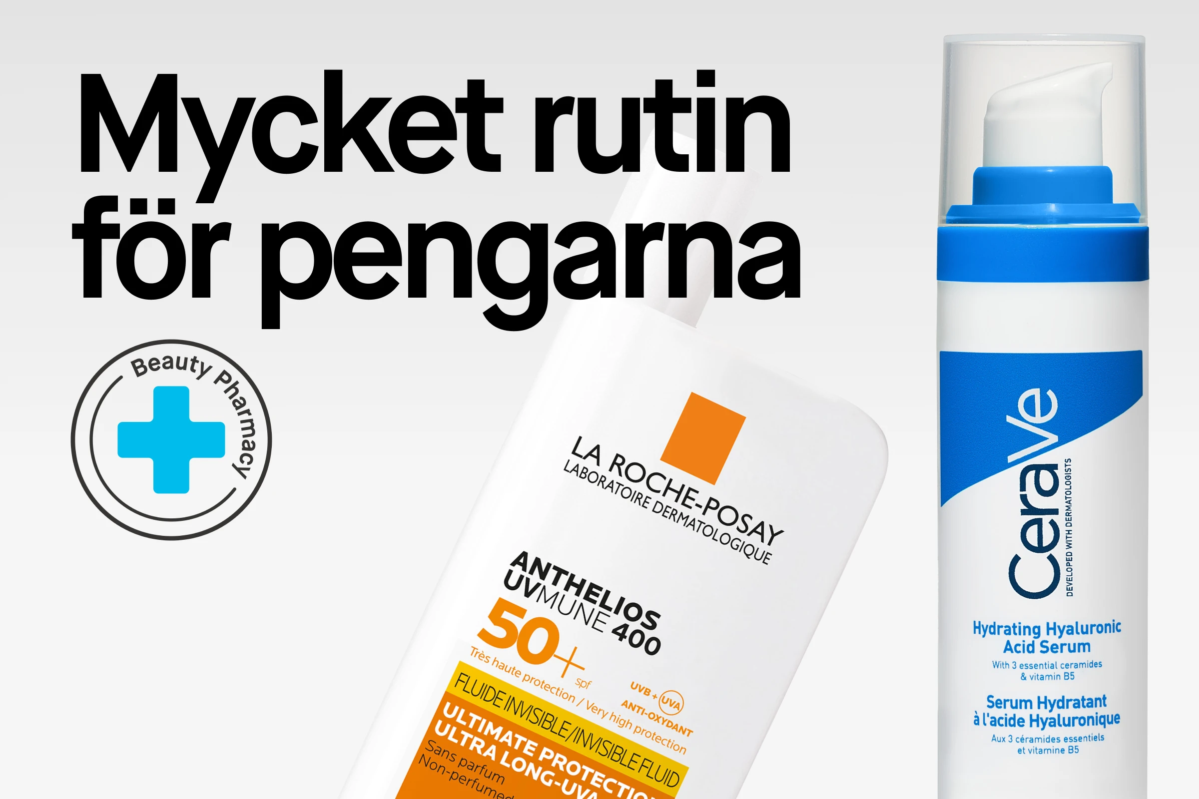 Dermatologisk hudvård, la roche posay SPF 50, CeraVe ansiktsvård och Decubal face cleansing foam