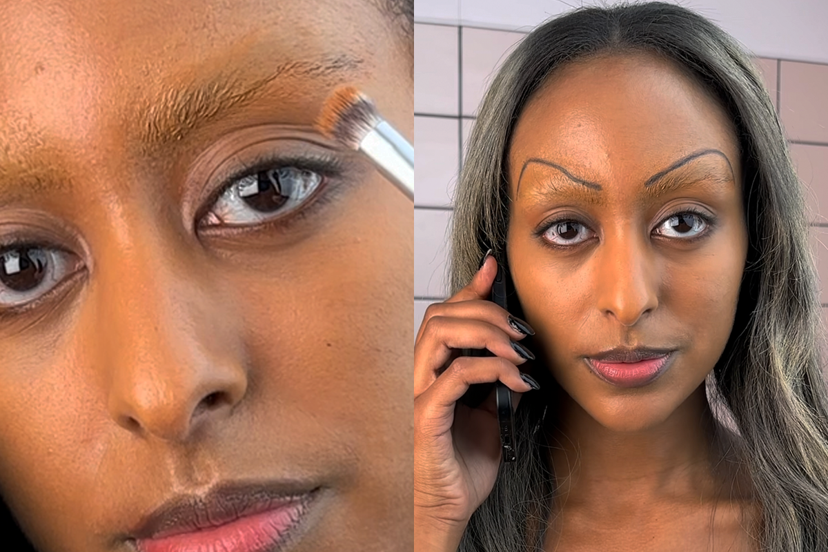 Delad bild: Den vänstra bilden visar en närbild av en person som håller en mobiltelefon mot örat. Den högra bilden visar en person med långt, mörkt hår framför en kaklad vägg.