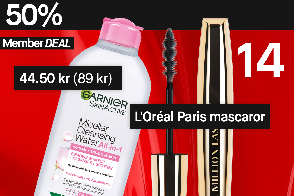 50 % rabatt på dessa två produkter för medlemmar: Garnier Micellar Cleansing Water och L'Oréal Paris mascaror.