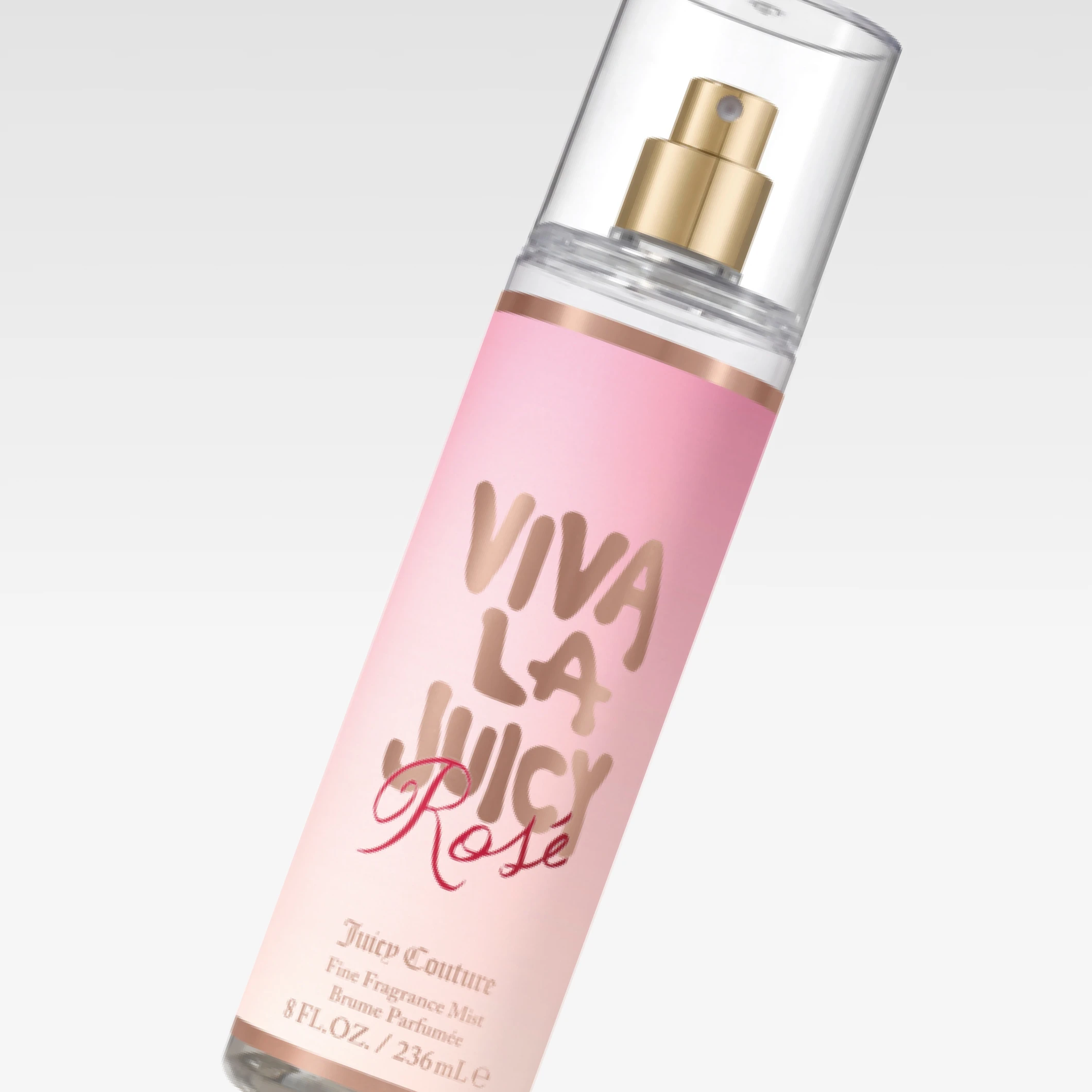 Juicy Couture Viva La Juicy Rosé body mist i rosa flaske med spraypumpe og teksten "VIVA LA JUICY Rosé".