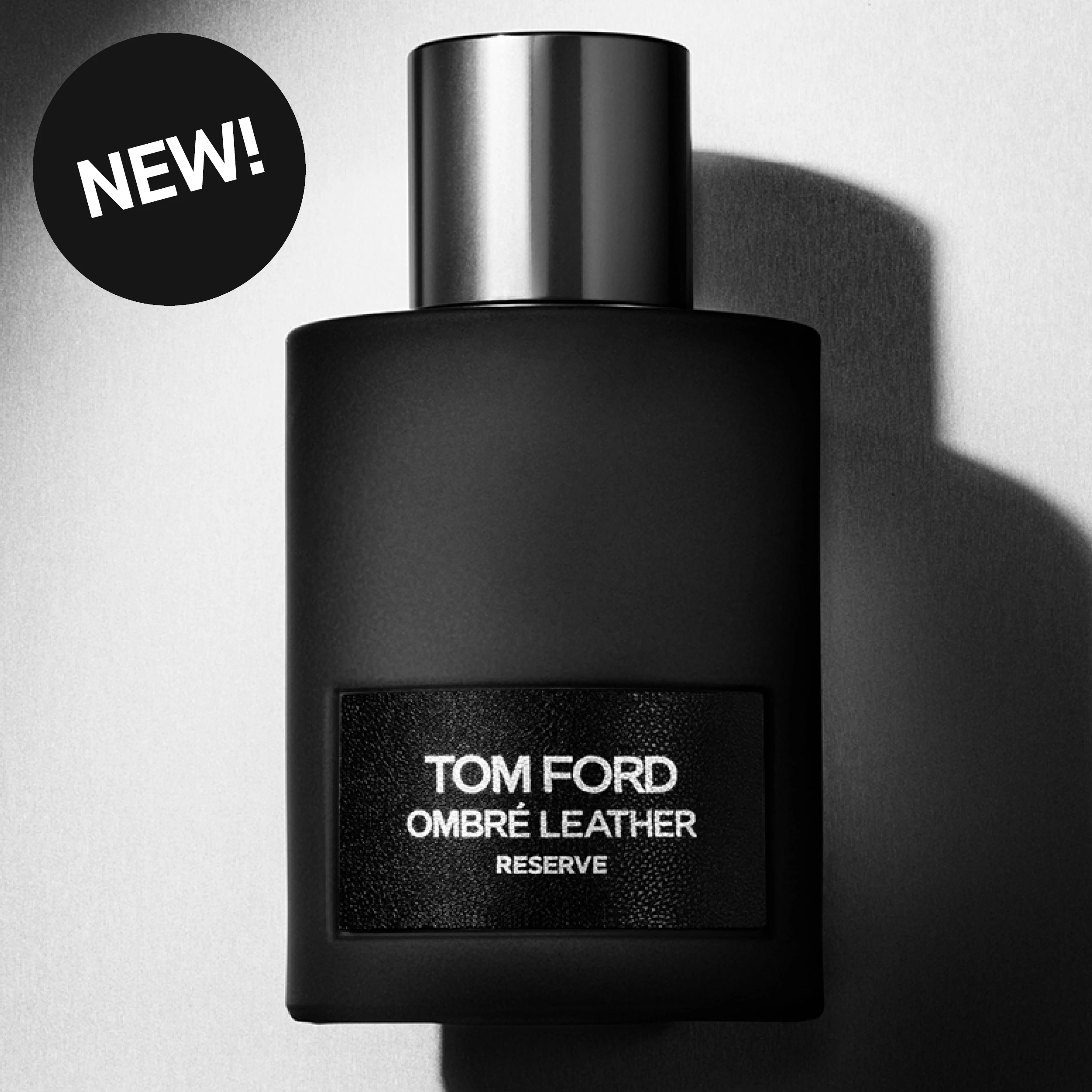 NY! Tom Ford Ombré Leather Reserve parfymeflaske, svart med sølvhette.