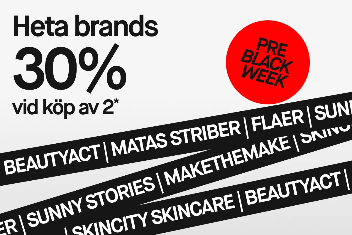 Heta märken med 30% rabatt vid köp av minst två. Pre-Black Week-kampanj.