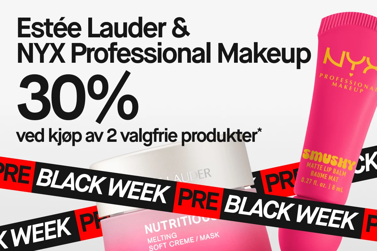 22/11: 30% rabatt ved kjøp av to. Estée Lauder -myk fuktighetskrem/maske og NYX -matt leppepomade.