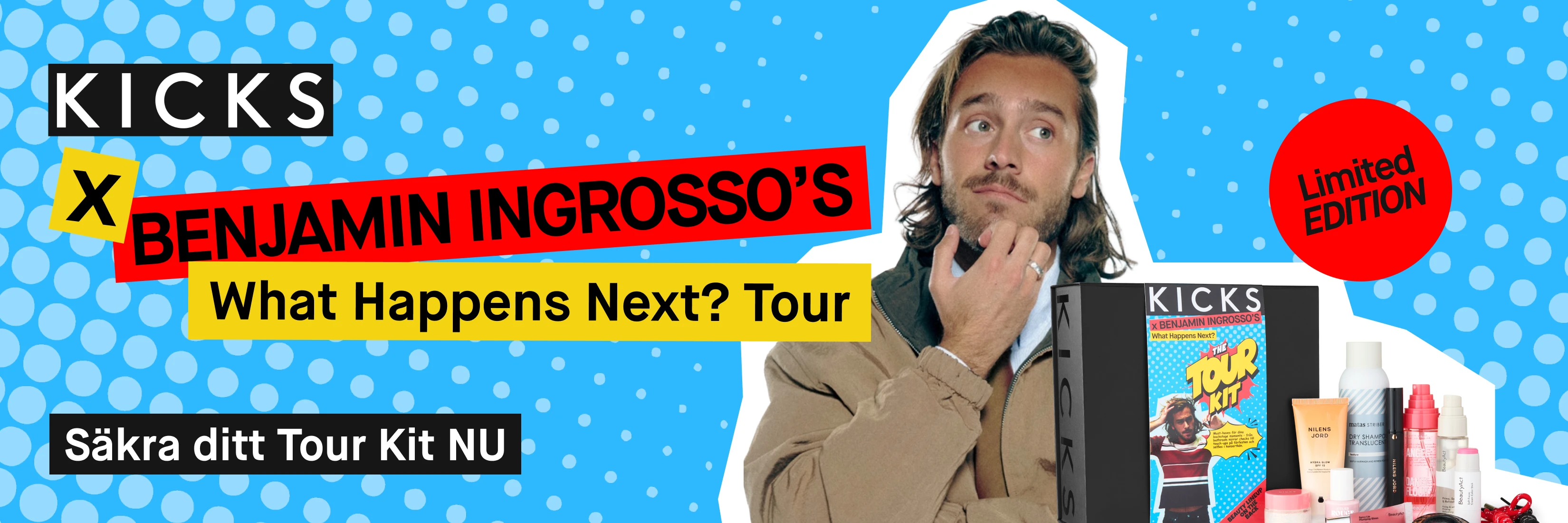 KICKS X Benjamin Ingrossos 'What Happens Next?' Tour. Limited Edition Tour Kit. Säkra ditt Tour Kit NU!