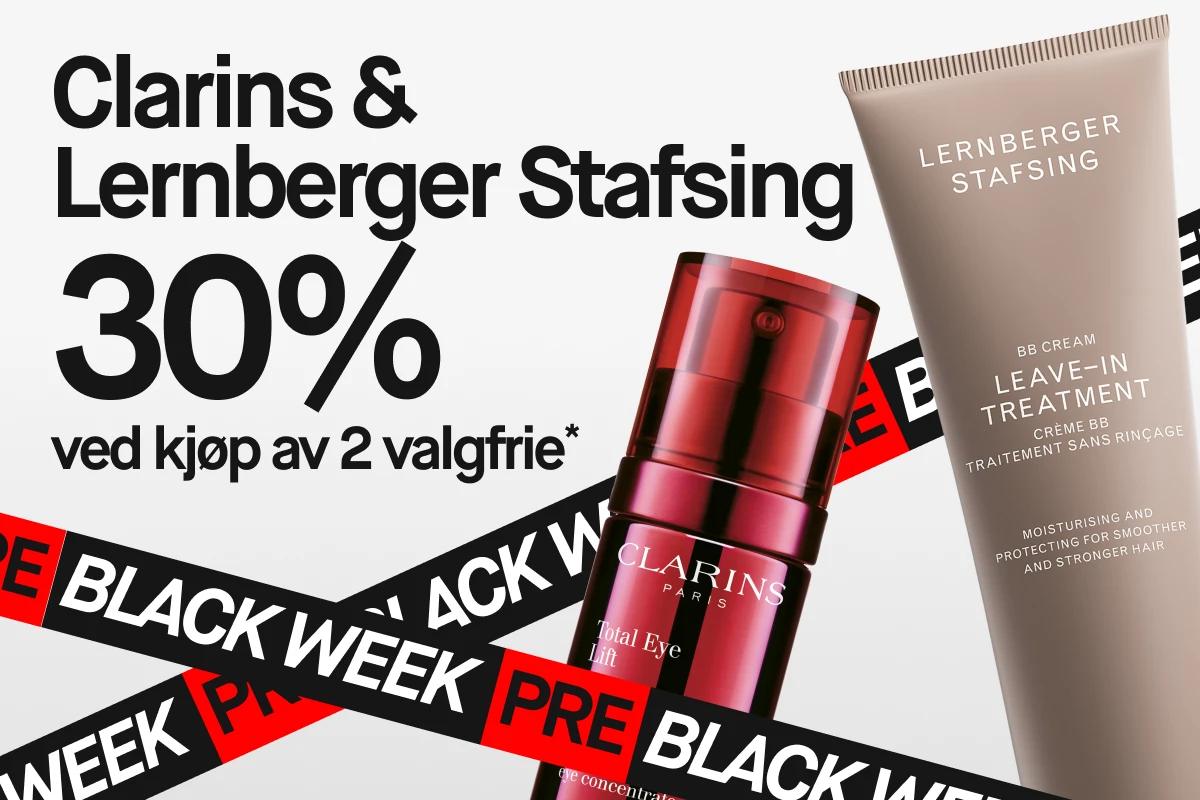 Clarins og Lernberger Stafsing med 30% rabatt ved kjøp av minst to. Mix & Match Pre-Black Week-kampanje.