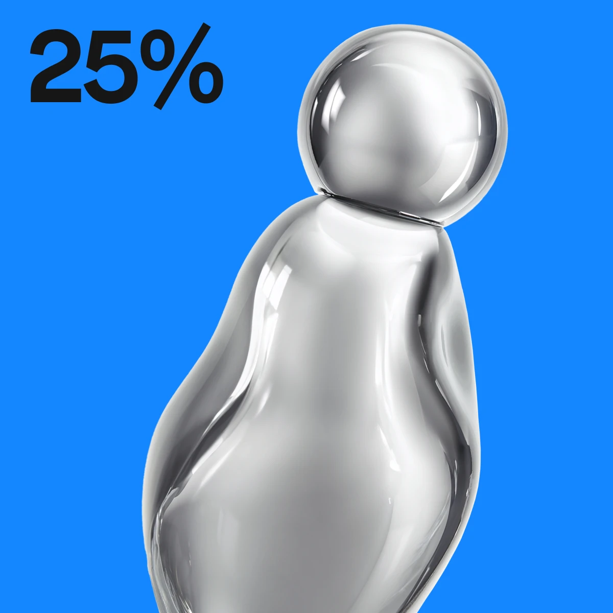 En parfymeflaske med metallisk overflate og teksten 20% rabatt, mot en blå bakgrunn