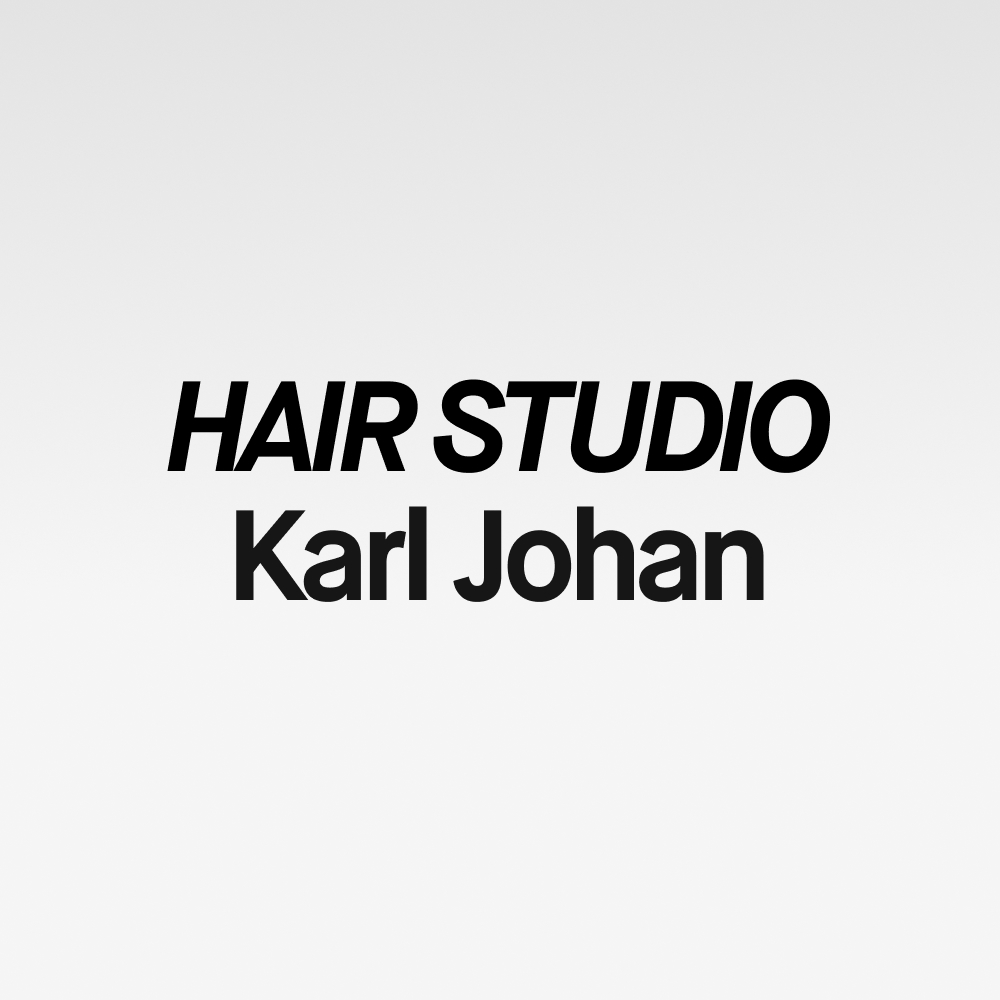 Teksten 'Hair Studio Karl Johan' i svart på en hvit bakgrunn.