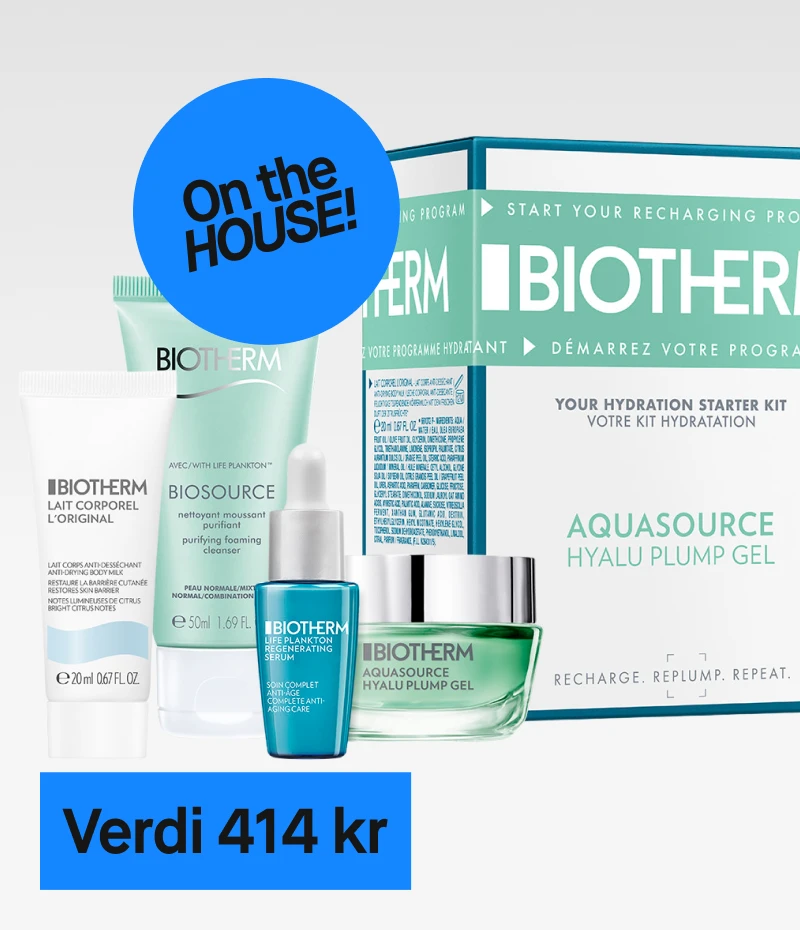 Biotherm Hydration Starter Kit, joka sisältää useita ihonhoitotuotteita, mukaan lukien Aquasource Hyalu Plump Gel, arvo 416 kr. Ilmaiseksi jäsenille.