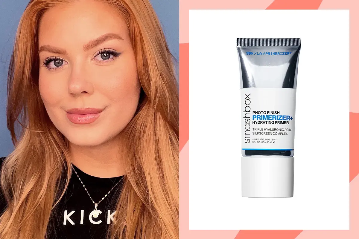 KICKS egen beautyexpert Isabella iklädd svart Kicks tröja samt produkten Smashbox: Photo Finish Primerizer+ Hydrating Primer