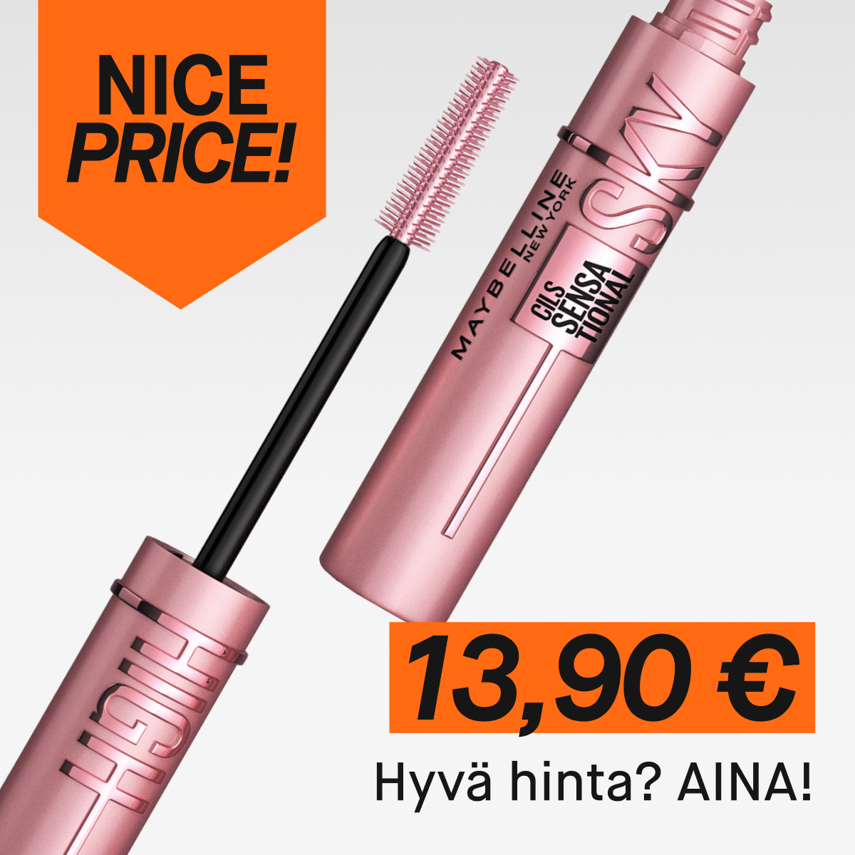 Maybelline Lash Sensational Sky High -ripsiväri. Nice Price -tarjous, hinta 13,90 €.
