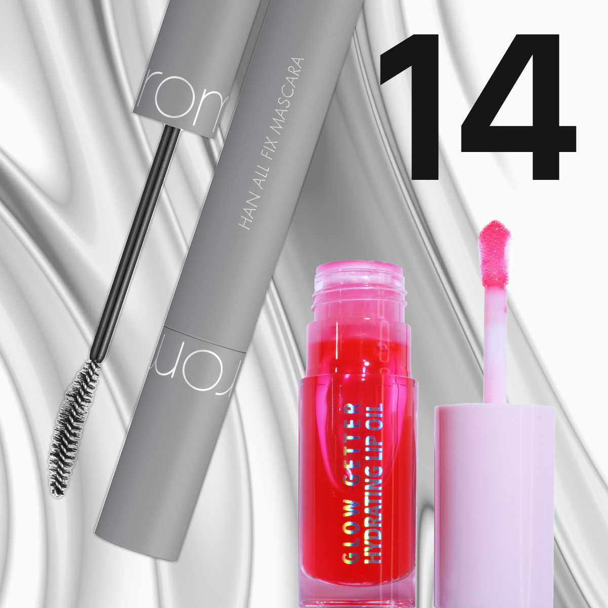 En grå mascara og en rosa lipgloss fra rom&nd og Moira.