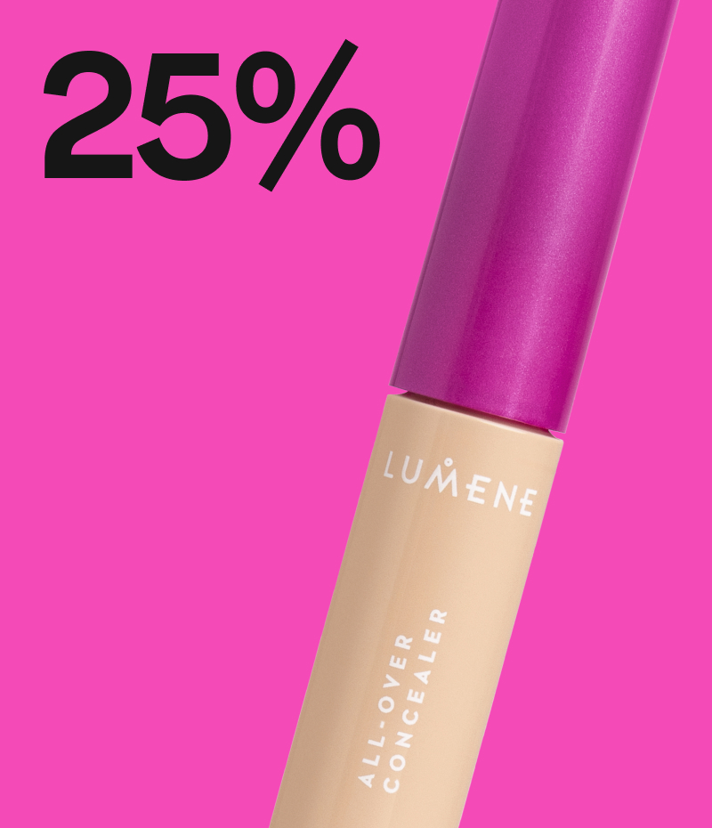 lumene concealer 25% på rosa bakgrunn