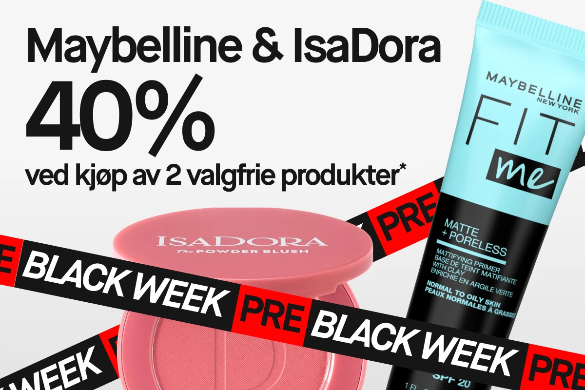 Maybelline og IsaDora med 40% rabatt ved kjøp av minst to. Pre-Black Week-kampanje.