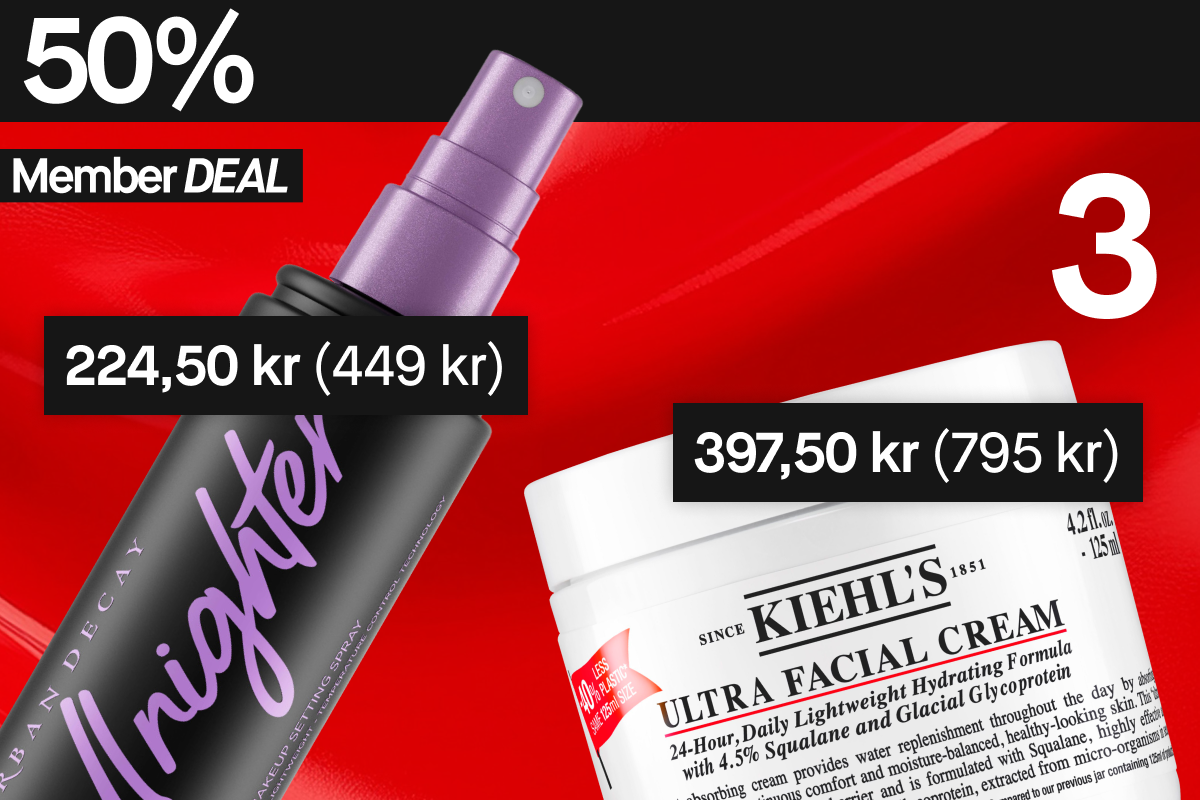 50 % rabatt på Urban Decay och Kiehl's produkter för medlemmar. Urban Decay All Nighter setting spray och Kiehl's Ultra Facial Cream.