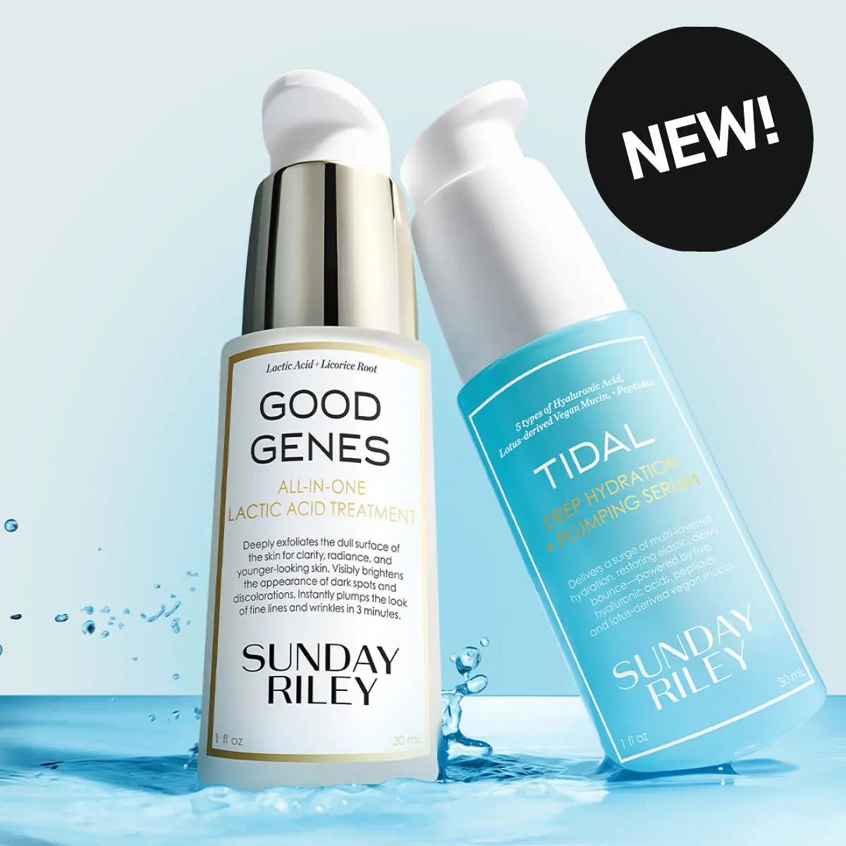 Sunday Riley Good Genes Lactic Acid Treatment og NY! Tidal Plumping Serum.