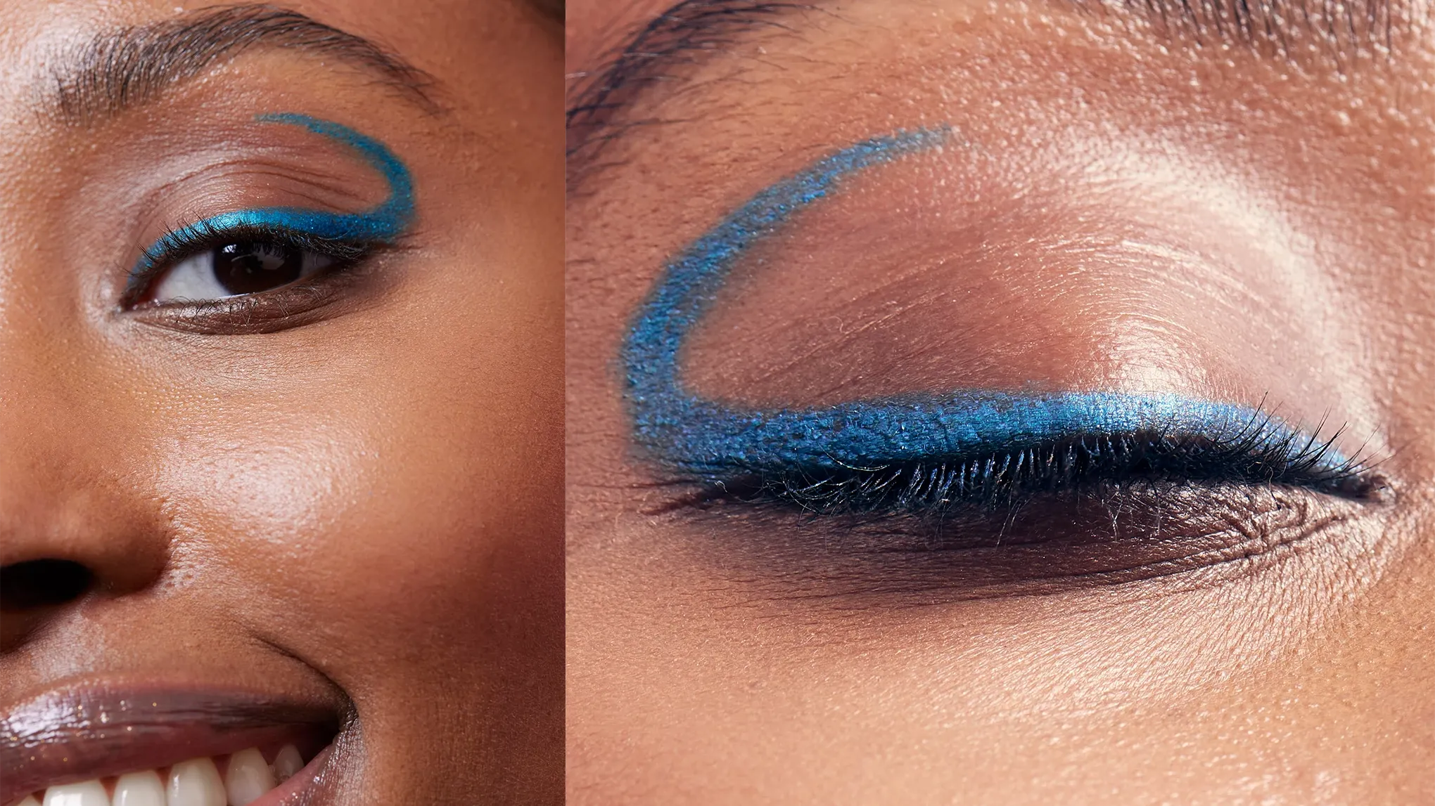 Ett öga med blå ögonmakeup