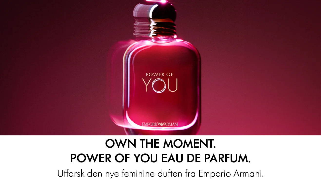 En rosa Power of You-parfymeflaske med en gullkork ved siden av. Inntrykket er moderne og selvsikkert.