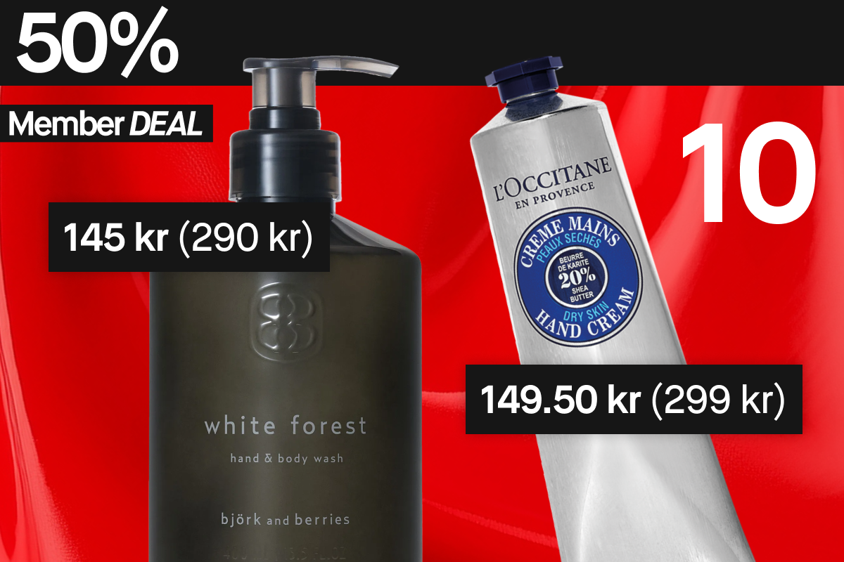 50 % rabatt på dessa två produkter för medlemmar: Björk and Berries White Forest hand- och kroppstvätt och L'Occitane Hand Cream.