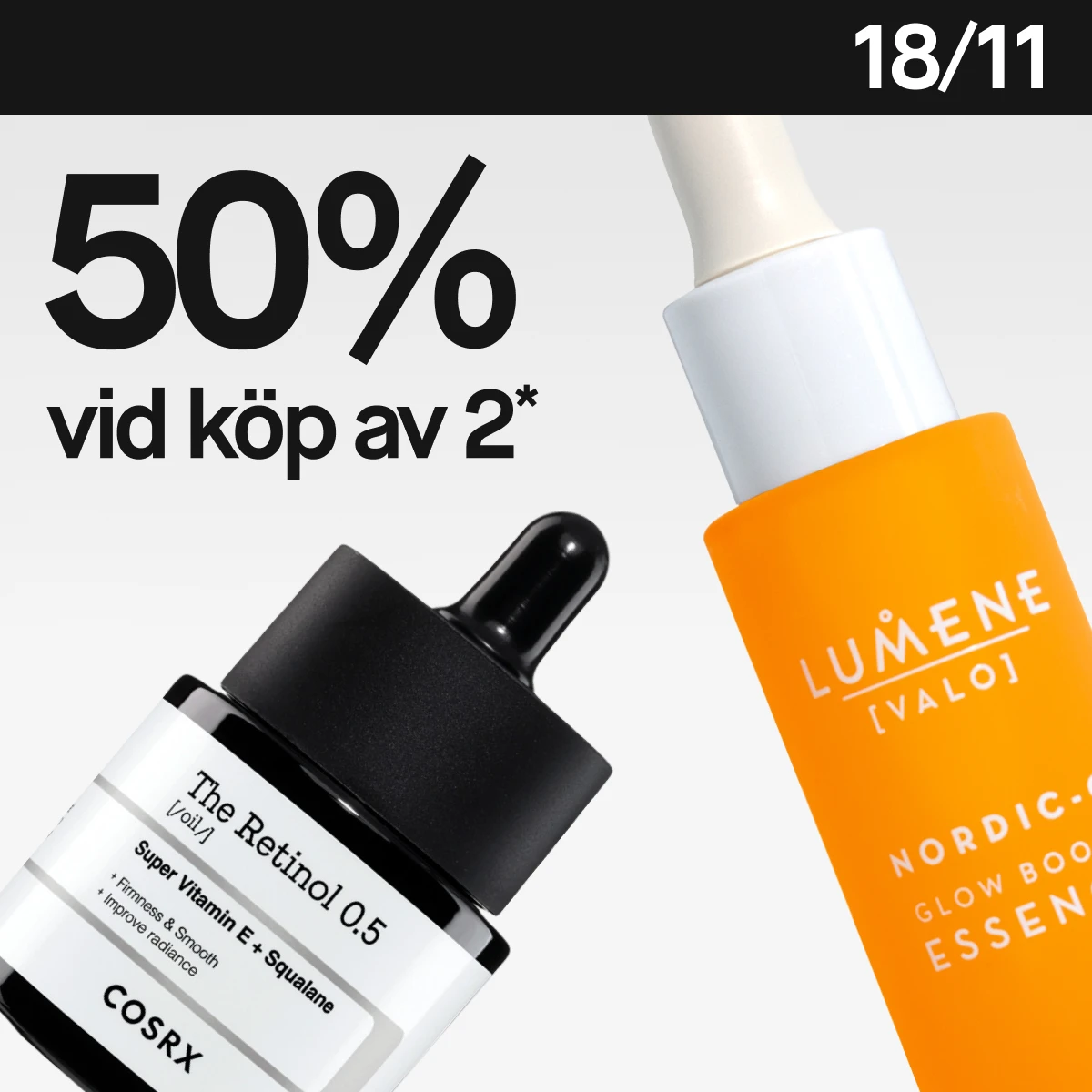 COSRX och Lumene med 50% rabatt vid köp av två. Pre-Black Week-kampanj.