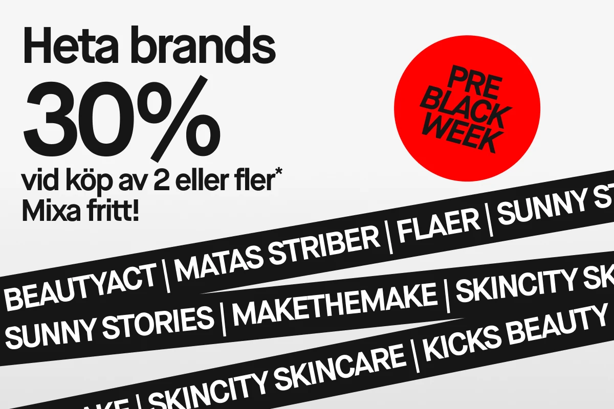 Heta märken med 30% rabatt vid köp av minst två. Pre-Black Week-kampanj.