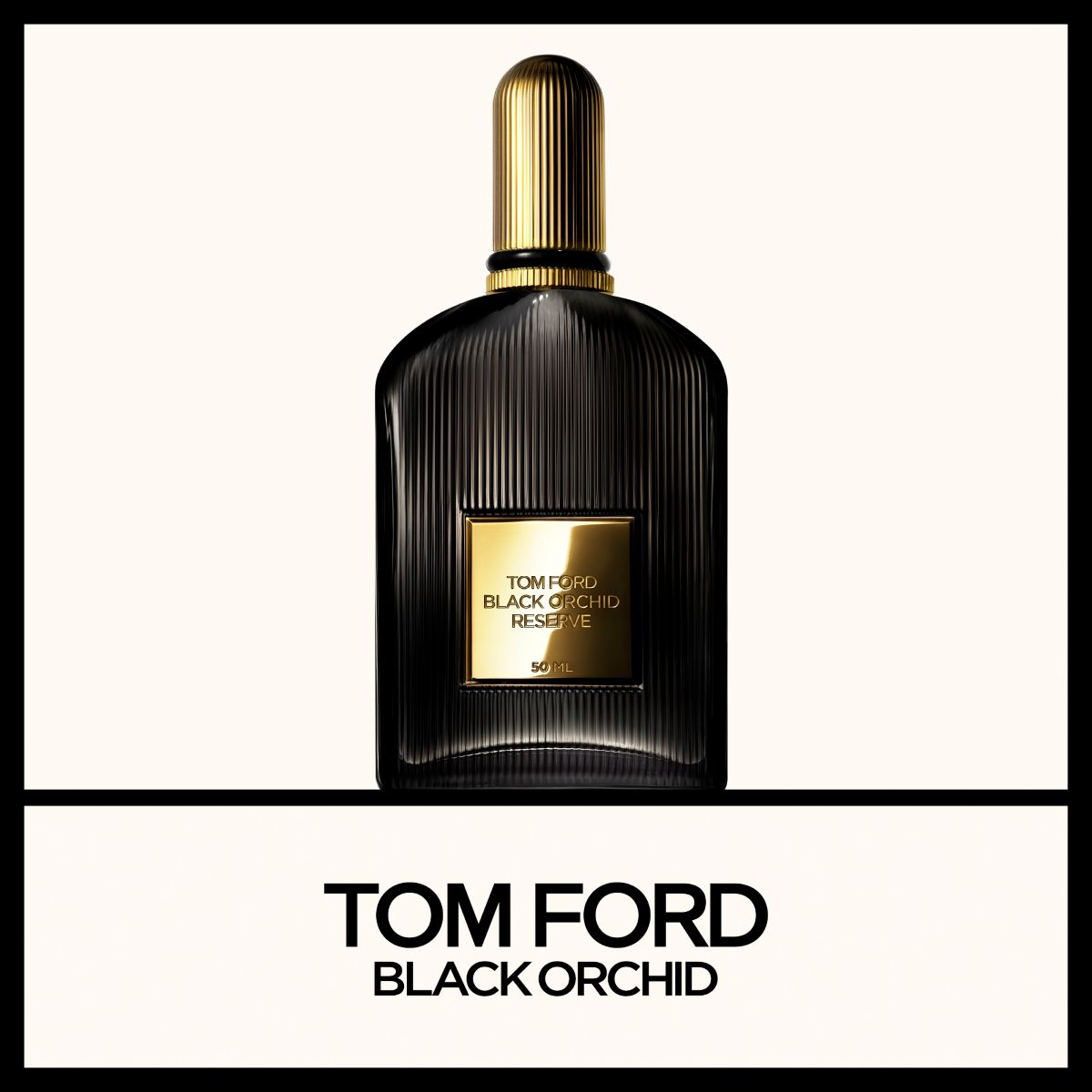 Tom Ford Black Orchid Reserve -parfyymi mustassa pullossa kultaisella etiketillä.
