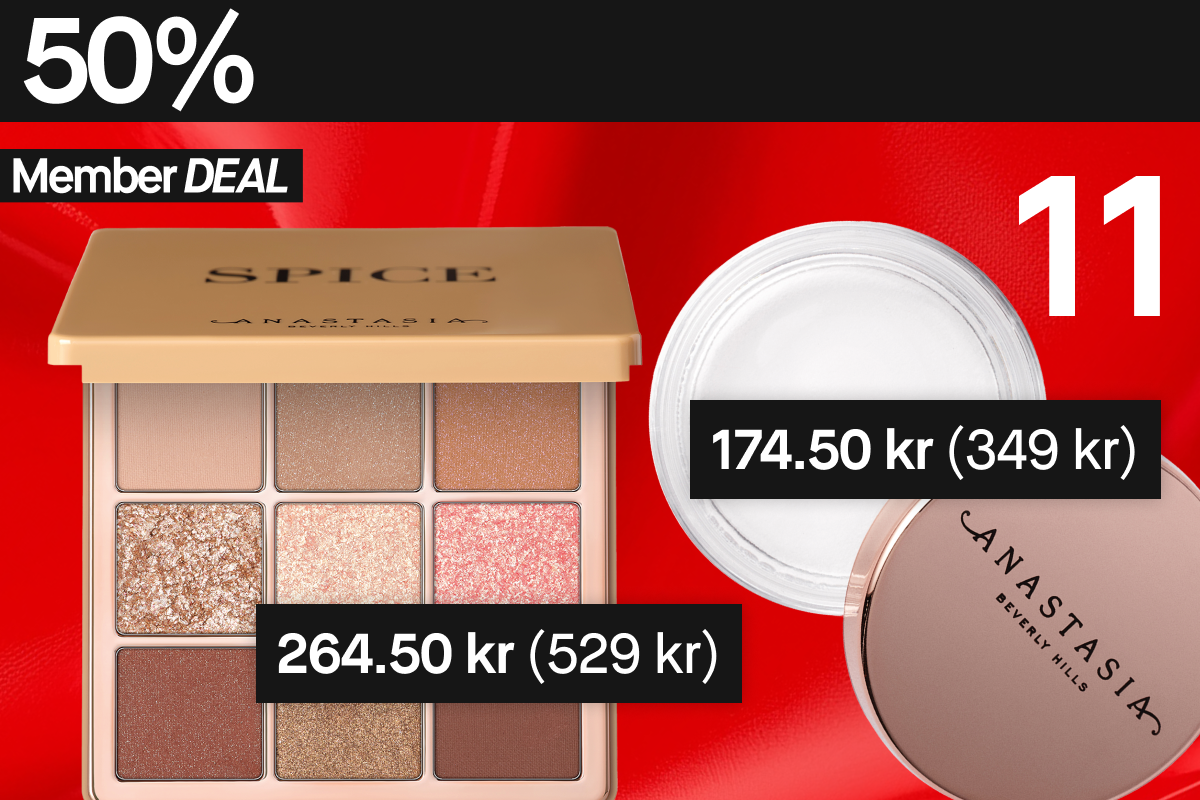 50 % rabatt på disse to Anastasia Beverly Hills-produktene for medlemmer: Spice øyenskyggepalett og pudder.